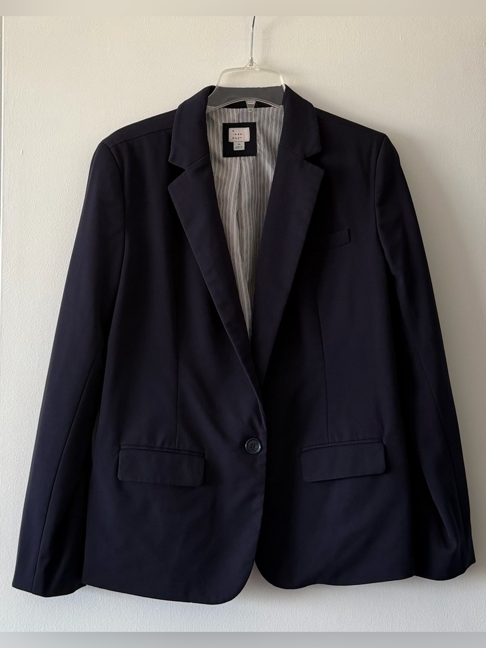 A New Day Dark Navy Blue Tailored Single-Button Classic Blazer Size 14